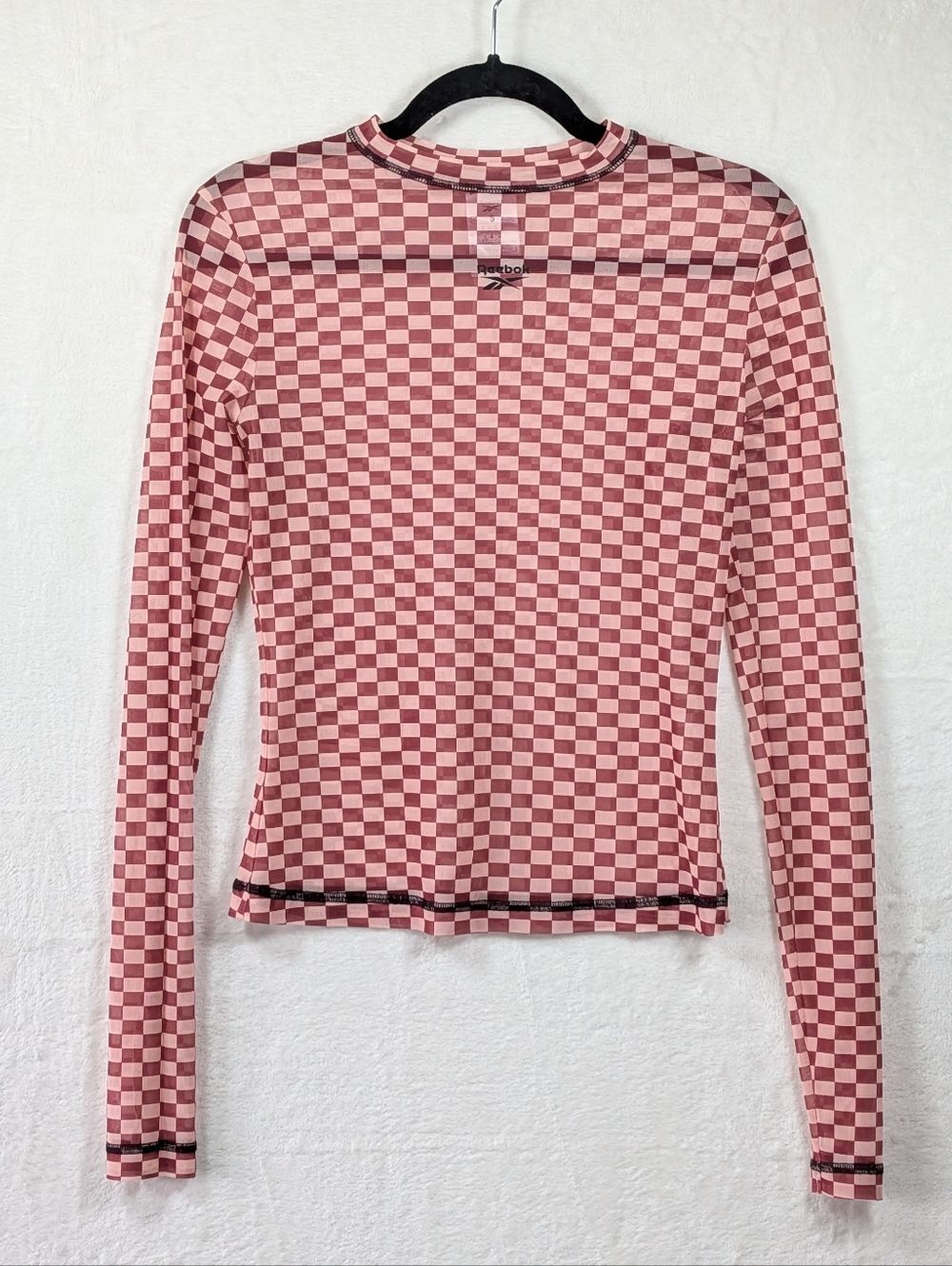 Reebok SAMPLE Y2K Pink Checkerboard Sheer Mesh Long Sleeve Top Womens Size S